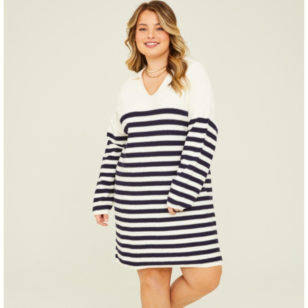 Striped Navy and White Sweater Dress